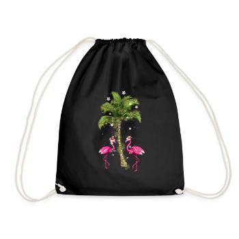 Tropical Flamingo Christmas - Drawstring Bag - black - Front