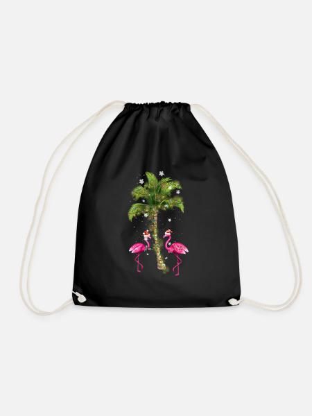 Tropical Flamingo Christmas - Drawstring Bag - black
