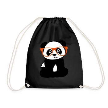 Panda mit Brille - Turnbeutel - Schwarz - Vorne