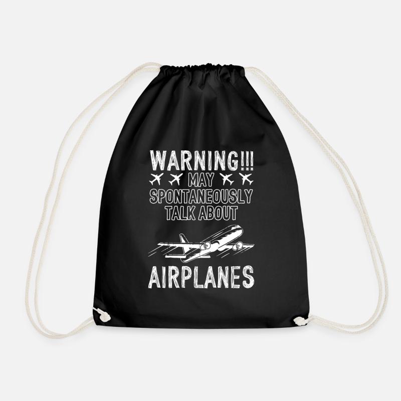 Aviation Funny Airplane Pilot - Drawstring Bag - black