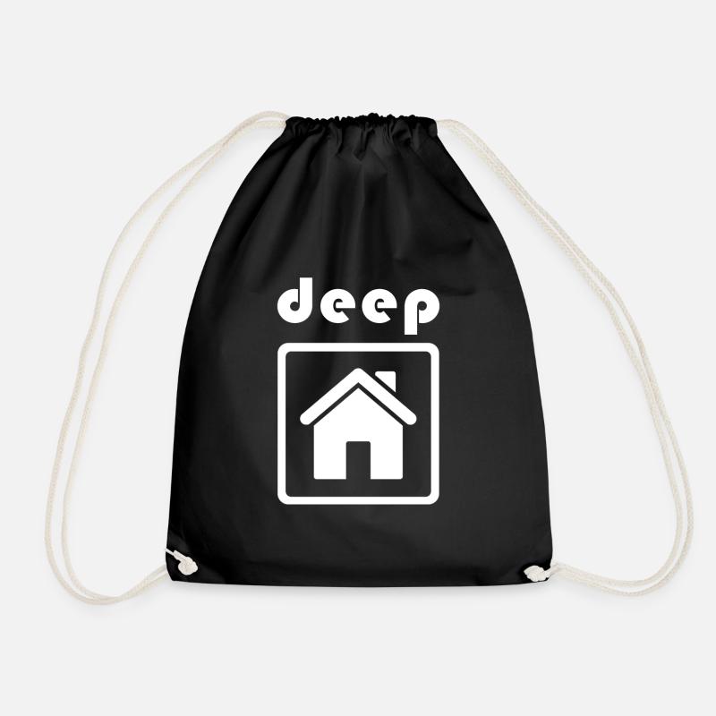 deep house icon white - OSKR Design - Drawstring Bag - black