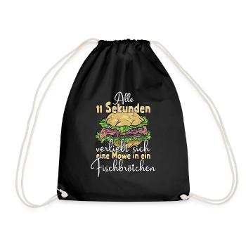 Möwe verliebt sich in Fischbrötchen T-Shirt - Turnbeutel - Schwarz - Vorne