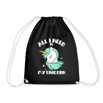 All i need is my Unicorn Einhorn Design - Drawstring Bag - black - Front