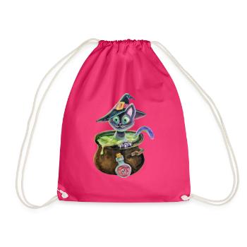Witch cat in a pot - Drawstring Bag - fuchsia - Front