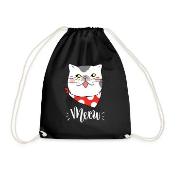 Cute Kawaii Funny Cat Saying Meow - Drawstring Bag - black - Front