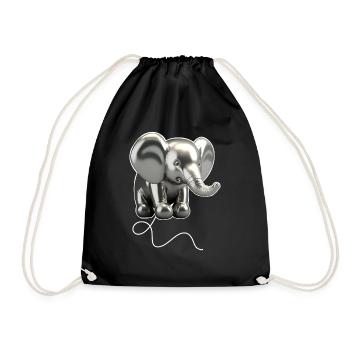 Elefant Ballon - Silber - Turnbeutel - Schwarz - Vorne