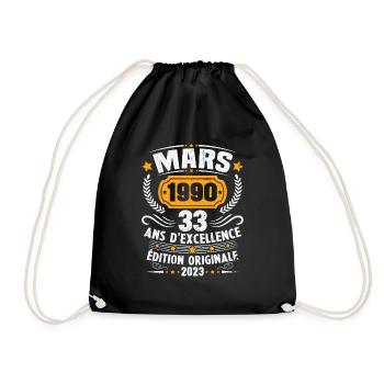 Cadeau D'anniversaire 33 Ans Mars 1990 Vintage - Sac de sport léger - noir - Devant