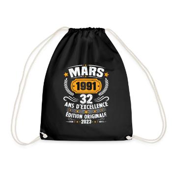 Cadeau D'anniversaire 32 Ans Mars 1991 Vintage - Sac de sport léger - noir - Devant