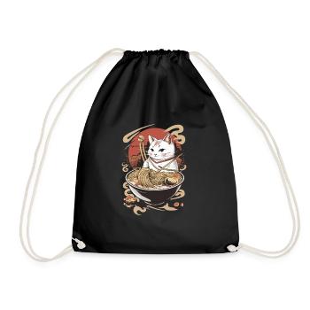 Japanese Ramen Cat | Maru - Drawstring Bag - black - Front
