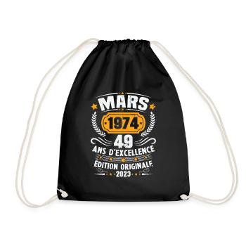 Cadeau D'anniversaire 49 Ans Mars 1974 Vintage - Sac de sport léger - noir - Devant