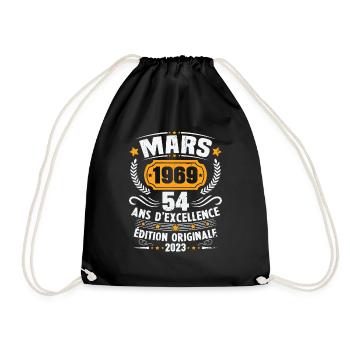Cadeau D'anniversaire 54 Ans Mars 1969 Vintage - Sac de sport léger - noir - Devant