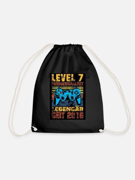 LEVEL 7, 7. Geburtstag, Legendär seit 2016 - Turnbeutel - Schwarz