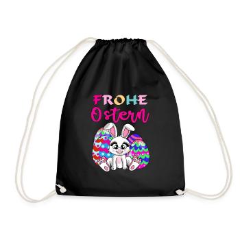 Frohe Ostern, süßes Osterhase, Ostereier Eier - Turnbeutel - Schwarz - Vorne