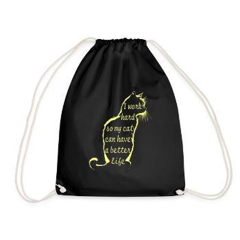 Working for cat - Drawstring Bag - black - Front