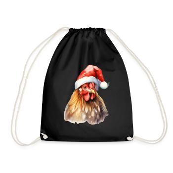 Henne mit Weihnachtsmütze Huhn Hahn T-Shirt Tasse - Turnbeutel - Schwarz - Vorne