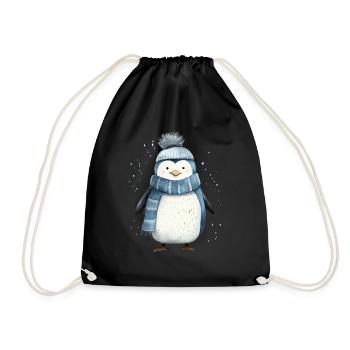 Penguin Tee: Playful Arctic Charm - Drawstring Bag - black - Front