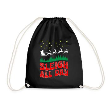 Santa Sleigh All The Day Christmas - Turnbeutel - Schwarz - Vorne