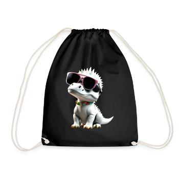 Weißer Dinosaurier mit Sonnenbrille – Cooler Dino - Turnbeutel - Schwarz - Vorne