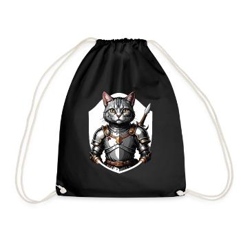 Cat Ritter Knight Katze Geschenk Mittelalter - Turnbeutel - Schwarz - Vorne