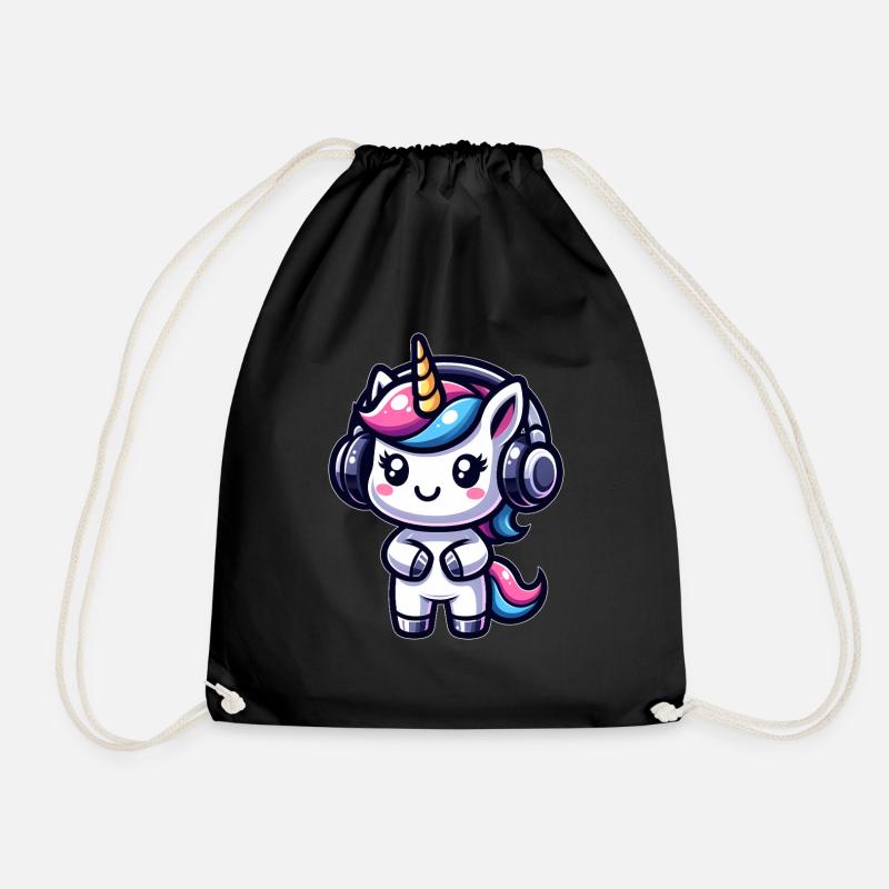 Unicorn with headphones - Drawstring Bag - black