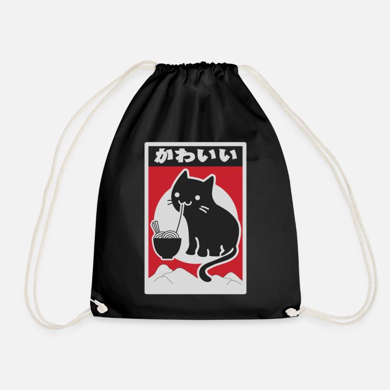 neko black love ramen - Drawstring Bag - black