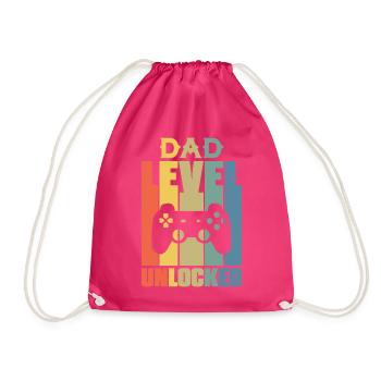 Dad Level Unlocked Gaming New Dad - Drawstring Bag - fuchsia - Front