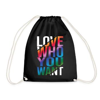 Love Who You Want Gay Pride LGBTQ Regenbogen CSD - Turnbeutel - Schwarz - Vorne