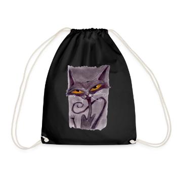 Serial Cat 07 - Drawstring Bag - black - Front