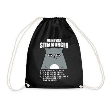 Lustige Katze Stimmung Kaffee Büro Geschenk Fun - Turnbeutel - Schwarz - Vorne
