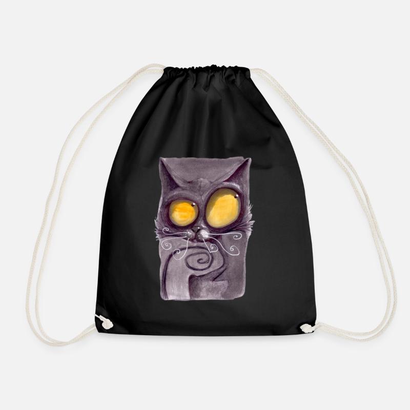 Serial Cat 14 - Drawstring Bag - black