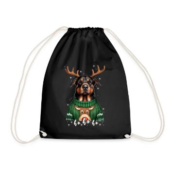 Weihnachtshund Rottweiler - Turnbeutel - Schwarz - Vorne