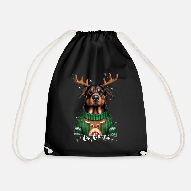 Weihnachtshund Rottweiler - Turnbeutel - Schwarz