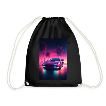Eine Synthwave Fahrt in die Zukunft im Outrun Stil - Turnbeutel - Schwarz - Vorne
