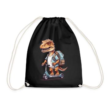 Dinosaur Schoolchild with Kick Scooter Design - Drawstring Bag - black - Front