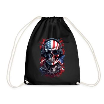 American Skull Flag Sunglasses Fashion - Drawstring Bag - black - Front