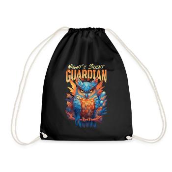Owl Bird Guardian Night Nature Mystical Colorful Art - Drawstring Bag - black - Front