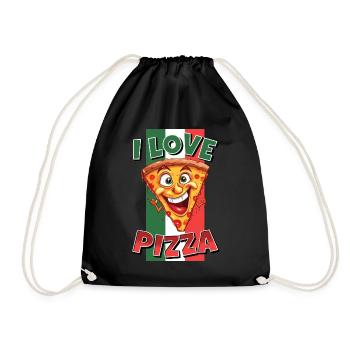 I Love Pizza Slice Face Laughs Pizzeria - Drawstring Bag - black - Front