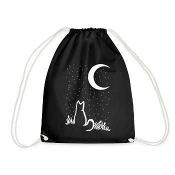 Eine Katze unter dem Mond und den Sternen - Turnbeutel - Schwarz - Vorne