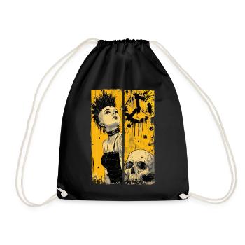 Grunge punk woman with skull in yellow - Drawstring Bag - black - Front