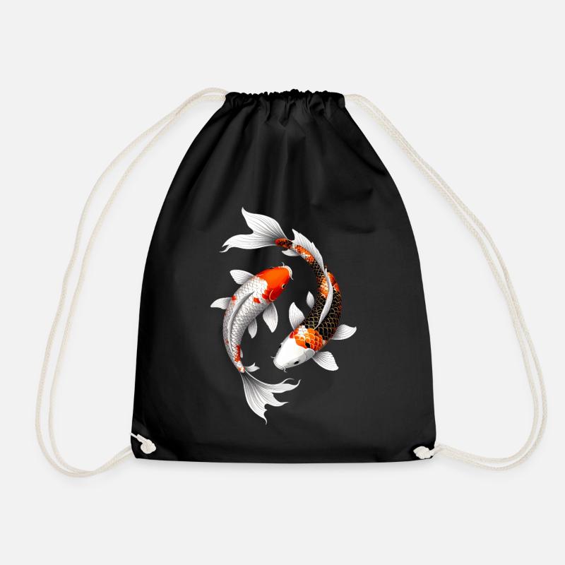 Glowing Spiral Koi Carp - Drawstring Bag - black