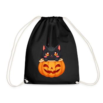 Chat d’Halloween avec citrouille d’Halloween - Sac de sport léger - noir - Devant