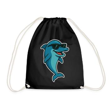 Delfin mit Sonnebrille - Turnbeutel - Schwarz - Vorne