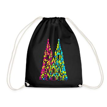 Kölner Dom Fasching Karneval Konfetti Geschenk - Turnbeutel - Schwarz - Vorne