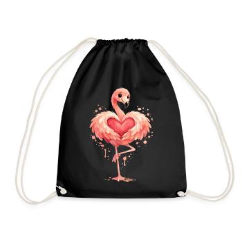 Flamant rose au cœur | Cadeau rose d’animal mignon - Sac de sport léger - noir - Devant
