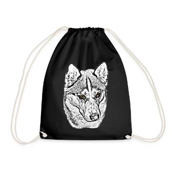 Wolfskopf Husky Linienzeichnung braune Augen - Turnbeutel - Schwarz - Vorne