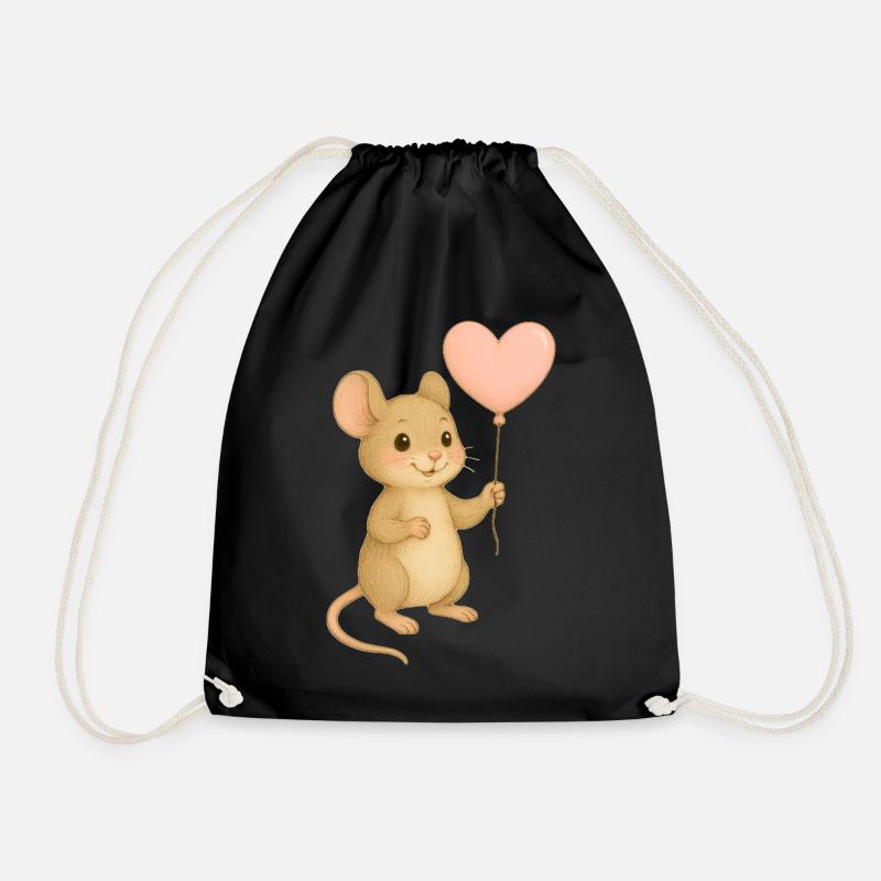 Mouse with heart balloon - Drawstring Bag - black