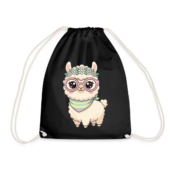 Lama pastel avec couronne florale - Sac de sport léger - noir - Devant