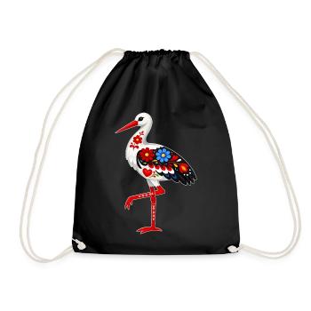Folk Stork standing on one leg - Drawstring Bag - black - Front