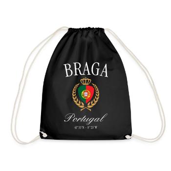 Braga Portugal Wappen Krone – Reise Souvenir - Turnbeutel - Schwarz - Vorne