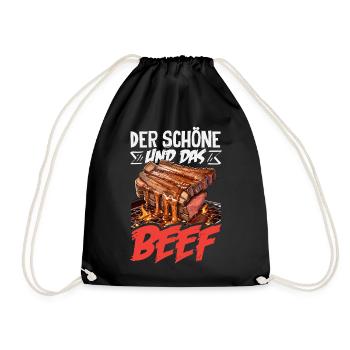 Der Schöne Und Das Beef Lustiger Grillmeister BBQ - Turnbeutel - Schwarz - Vorne